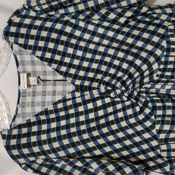 Ava & Viv Women's Plus Size Flutter Short Sleeve Tiered Midi Dress Gingham - Picture 7 of 12